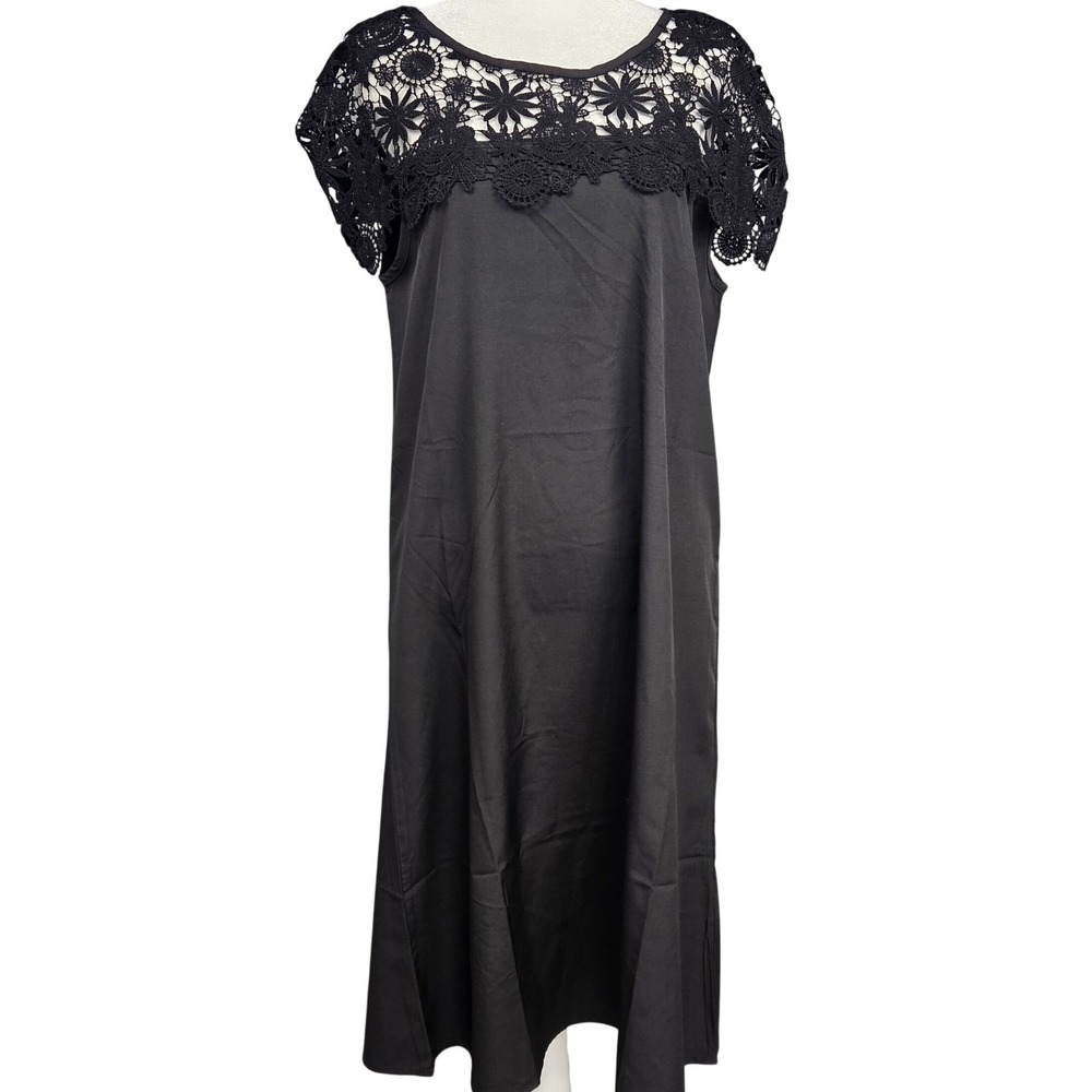 FHQ Collection Womens Blk Crochet Lace Neckline Cap Sleeve Shift Dress S 1133933